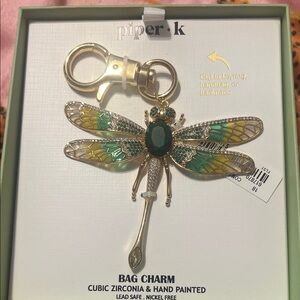 Piper Dragonfly Bag Charm with Green and Yellow Accents